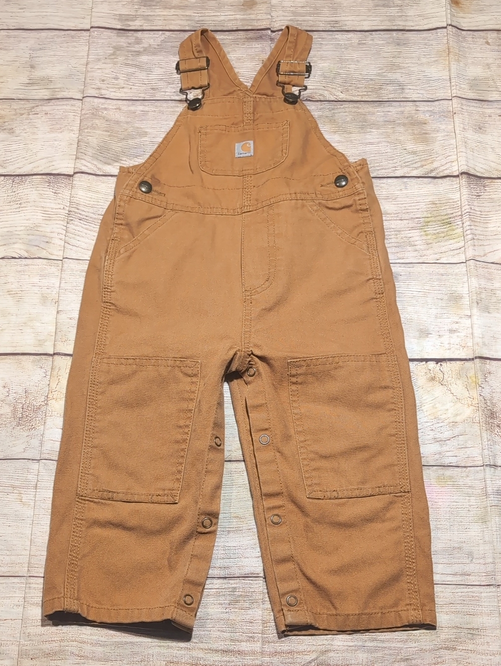 Carhartt Infant/Toddler Brown Canvas Bibbed Overalls Snaps Size 24 Months